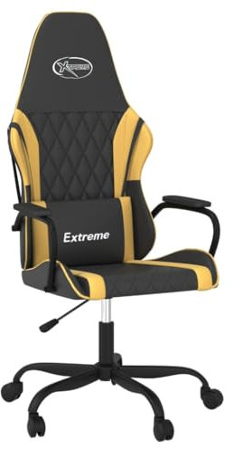 vidaXL Gaming Stuhl Höhenverstellbar Drehbar Chefsessel Bürostuhl Drehstuhl Sportsitz Bürosessel Schreibtischstuhl Schwarz Golden Kunstleder