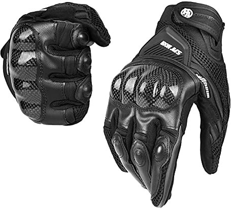 BORLENI Motorradhandschuhe Atmungsaktive Motorradhandschuhe Leder Vollfinger Knöchelschutzpolster Touchscreen Schwarz XXL