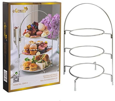 eGenuss Etagere für Teller 3 Etagen Edelstahl Etagere 3 stöckig serviergestell mit rutschfesten Gummifüßen | 6er-Set silberfarbig