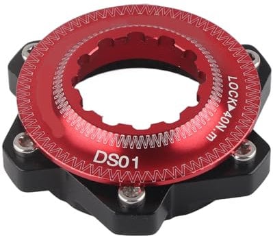 Bike Disc Brake Rotor Adapter Set, Aluminum Alloy Center Lock, Easy Install, High Strength, Rust Resistance, Converts Center Lock Hub to 6 Bolt Disc with 44MM Hole Pitch, (Red
