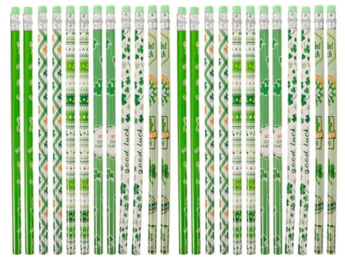 DIYEAH 24 Stück St. Patrick's Day Bleistifte Grünes Kleeblatt Holzstifte Irische Bleistifte Mit Radiergummi Für St. Patrick's Day Partygeschenke