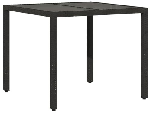 vidaXL Table de Jardin Dessus en Verre, Table à Manger, Table de Repas, Meuble de Patio Terrasse Arrière-Cour Extérieur, Noir Résine Tressée
