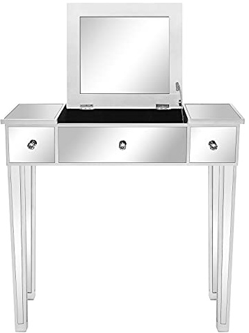 FCH - Mesa de maquillaje con espejo de cristal abatible (80 x 38 x 76) cm (largo x ancho x alto)