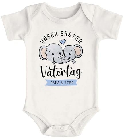 SpecialMe® Baby Body für Mädchen & Jungen mit Spruch Unser erster Vatertag personalisiert mit Namen Vater Kind Kurzarm Bio Baumwolle