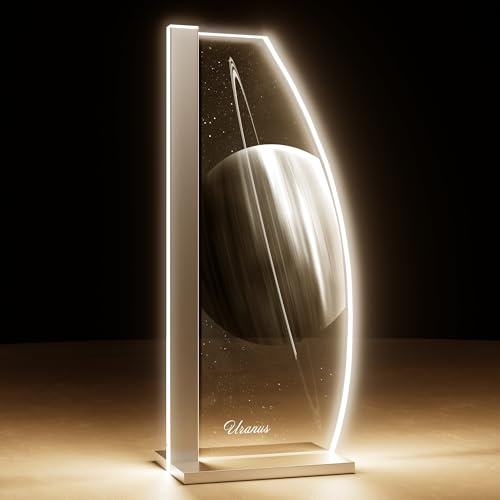 Luverre Tischlampe | LED-Leuchte | Glas-Leuchte mit Gravur für Nachttisch, Kommode, Wohnzimmer | Weltraum, Raumfahrt, Planet (Uranus, Segel | silber)