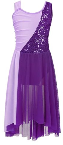 Miutii Kinder Mädchen Lyrisch Tanzkleid Glitzer Ballettkleid Pailletten Ballettanzug mit Rock Ballerina Kleid Modern Contemporary Tanzkleidung Lila 146-152