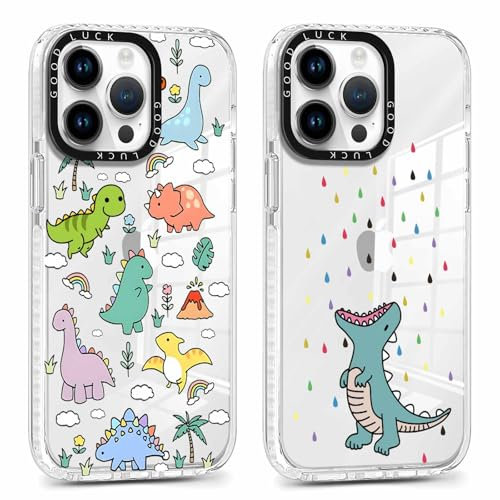 Yoedge 2 Pack Transparent Phone Case Compatible with iPhone 14 Pro Max 6.7, Soft Silicone with Cute Dinosaur Aesthetics Pattern,Shockproof Bumper Protector Matte Cover, for iPhone 14 Pro Max Girls