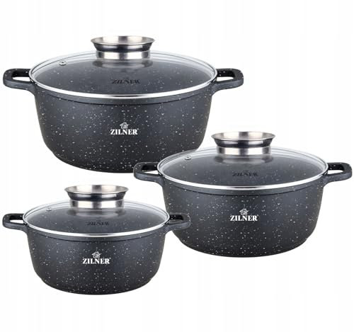 Zilner 6-teiliges Topfset 16/18/20cm, Induktionstauglich, Stahl, 3 Stück, Kochgeschirr-Set, Topfset