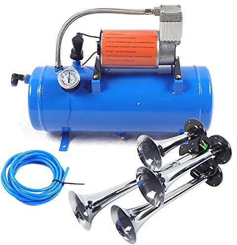 Compresor de aire de 12 V con depósito de 6 L, compresor de aire comprimido de 150 psi, sistema de compresor de aire integrado con bocina de 4 mangueras para neumáticos de coche, motores de
