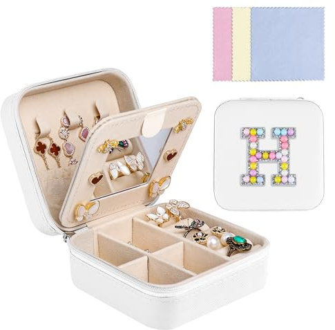 Ghope Klein Schmuckkästchen Plüsch Samt für Damen Mädchen, Schmuckschatulle Reise mit Spiegel Schmucketui Schmuckbox Mini Schmuck-Organizers Schmuckaufbewahrung für Ringe Armbänder Ohrringe Halskette