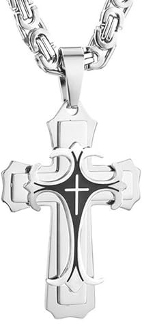 Reines Titan Link Versilberte Kreuz Halskette,Panzer Kette Kruzifix Halskette,Schlichter Hip Hop Schmuck