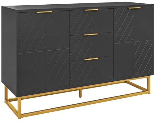 HOMCOM Aparador Moderno Aparador para Salón con 3 Cajones 2 Puertas y Estante Ajustable Mueble Auxiliar para Salón Cocina Antivuelco 120x40x76 cm Negro