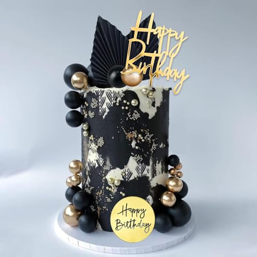 Tortendeko Kugeln 26 Stück Cake Topper Geburtstag Tortendeko Gold Schwarz Kuchendeko Geburtstagskuchen Happy Birthday Deko für Geburtstagstorte, Cupcakes, Muffins, Eiscreme