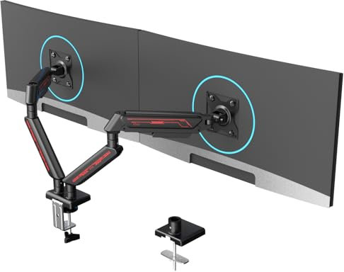 ETHU Dual Monitor Arm Desk Mount for 13-32 inch from 2 to 9 Kg, Height Adjustable Desk Mount with Tilt Swivel Rotation, Gas Spring Dual Monitor Stand with C-Clamp/Grommet Base (Black)