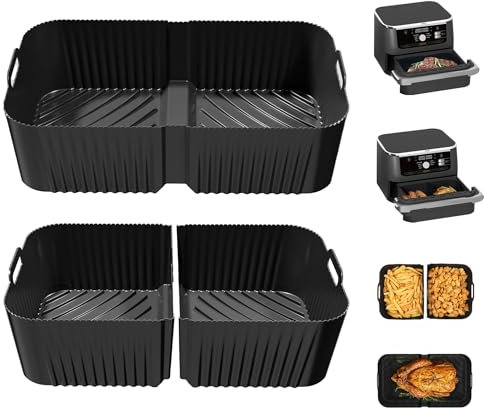 Ninja Air Fryer Silicone Liners for Flexi Drawer 10.4L, AF500UK and Ninja Foodi Flexdrawer Accessories, Premium 10cm High Reusable Large Air Fryer Inserts (3PCS, Black)