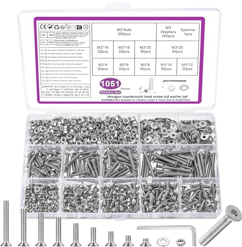 521 Pz M4 Set di Viti Bulloni e Dadi Set, Vite a Testa Svasata Piatta e Dadi e Rondelle, Bulloni Viti a Testa Esagonale con Esagono Incassato, Argento
