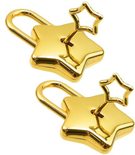 Lot de 2 cadenas avec clés en forme d'étoile pour ordinateur portable, sac à main, armoire, boîte - Doré