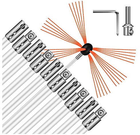 Kit De Cepillo For Chimenea, Kit De Deshollinador, Kit De Herramientas De Limpieza De Chimenea con 8 Varillas Flexibles De Nailon, Kit De Cepillo For Chimenea Impulsado(10 m)