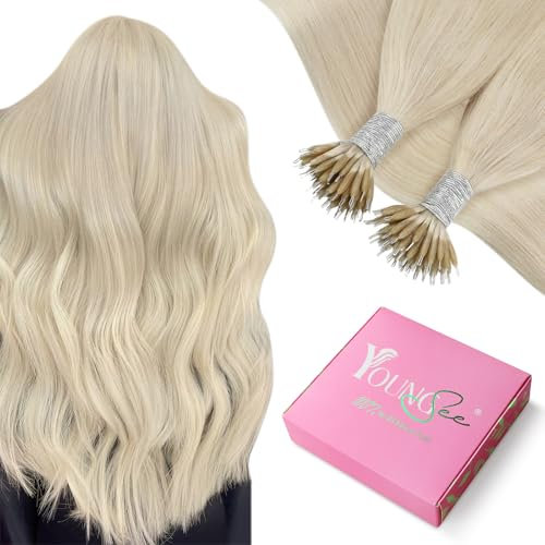 YoungSee Nanoring Extensions Echthaar Blond 45CM Nano Ring Hair Extensions Platinblond Extensions Echthaar Nanoring Remy Nano Extensions Echthaar Blond Haarverlangerung fur Damen 50g #60A