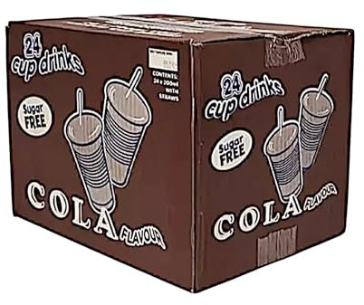 Sugar Free Cup Drinks 24 Pack 200ml Each with Straw Refreshing Drink in Cola Raspberry Blackcurrant Orange Lime Lemon Bubblegum & Mixed Flavour (3 pack of 24, Cola)