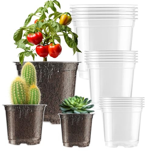 auriikoop 15 Pezzi Vasi per Piante in Plastica, Vasetti per Piantine da 9/10/13cm Vaso Trasparente per Orchidee con Fori di Drenaggio per Talee di Piantine Interni ed Esterni