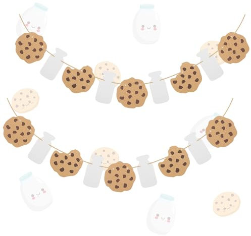 Cookies Milk Birthday Banner, 2 Pack Monster Cookie Banner Girlande Dekorationen für Kinder Monster Cookies Themenparty Vormontiert 1,6 m Wandbehang Banner für Baby Geburtstag Party Jungen Mädchen