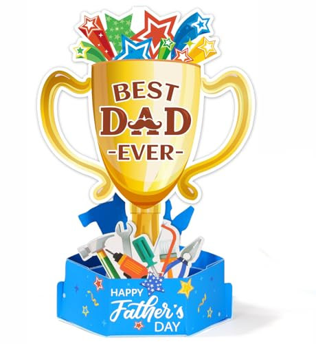 HOWAF 3D Pop Up Karte Vatertag mit Pokal, Vatertagskarte Pop Up Karte zum Vatertag f¨¹r Papa Geschenk Vatertag, Vatertagsgeschenk f¨¹r Papa, Opa, Ehemann, Onkel, D