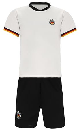 Blackshirt Company Deutschland Kinder Trikot Set Fußball WM EM Fan Zweiteiler Weiss Schwarz (140)