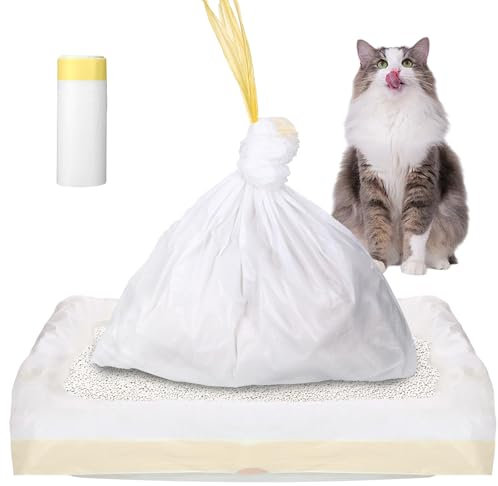 Lot de 20 sacs à litière pour chat avec cordon de serrage - Sacs hygiéniques pour litière pour chat - Sacs poubelle pour tapis de litière pour chat - XL - Résistant à la déchirure et durable