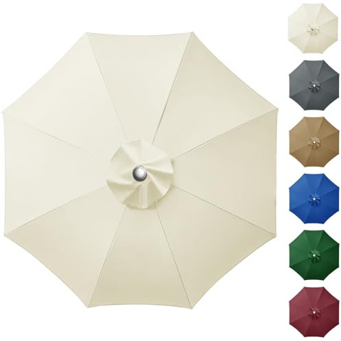NAKIHOUSE Sonnenschirm Ersatzbezug 2.7m 8 Streben Terrassenschirm Bespannung Stoffbezug, Gartenschirm Ersatz-Überdachung, Sonnenschirm Bezug Für Hof, Garten, Strand, Pool, Cremeweiß