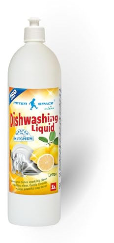 Geschirrspülmittel, Spülmittel, Handspülmittel, Zitrone, 1 Liter Kanister mit hoher mit höchster Fettlösekraft, sorgt auch in kaltem Wasser für sauberes Geschirrreiniger Peter Space
