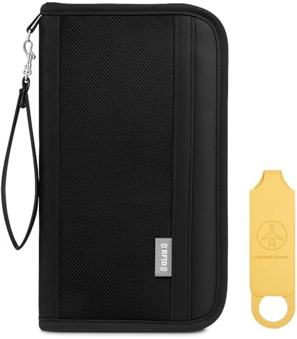 KQDRAVINE Reisepass Organizer mit Gepäckanhänger, Passport Holder mit RFID-Blocker, Reiseunterlagen Organizer Reisedokumententasche Tragbare Reisepasshülle Ausweistasche für Damen und Herren
