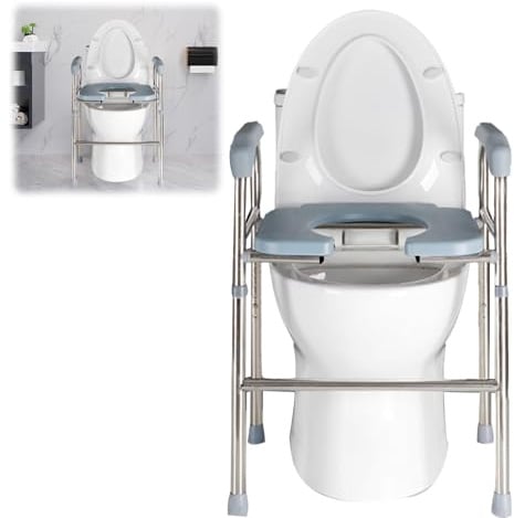 Toilettensitzerhöhung mit Armlehnen,Toilettensitzerhöher mit Höhenverstellbaren,Toiletten Aufstehhilfe,Rutschfeste Toilettengestell Haltegriffe,Toilettenstützgestell für senioren