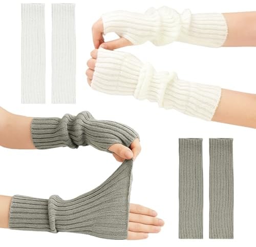 SIWOKJJO 2 Paar Damen Winter Armstulpen, Thermo Gestrickt Fingerlos Armwärmer, Damen Winter Stulpen Arm Lange Handschuhe Ohne Finger