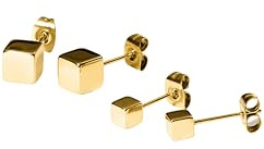 Purelei® Würfel-Ohrring-Set – 2 Paar minimalistische Edelstahl-Ohrstecker, 14K vergoldet, Roségold oder Silber – geometrischer Look – klein & groß – 4,5 g – für Damen - wasserfest (Gold)