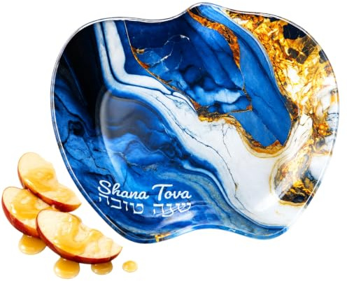 Rosh Hashanah Apple Shaped Honey Dish Glass Blue Ocean Marble Design - Jewish New Year Hostess Party Favors Cooking Serving Kitchen Accessories Holiday Presents Shana Tova Decor Table Decorations!