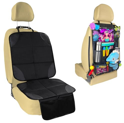 Elsrantor Kindersitzunterlage Isofix, rutschfest Wasserabweisender Autositzschoner, Universell Sitzschoner Auto Kindersitz, Autositzauflage mit Rückenlehnenschutz, Schutzunterlage, Autositzschutz