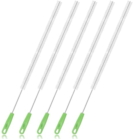 5pcs Extra Long Pipe Cleaning Brush, 15.16in/38.5cm Small Nylon Straw Cleaner Brush Set Multi-Purpose Cleaning Tool for Water Bottle Tube Kitchen Bathroom Sink Sewer Hair Dredge (Green White)