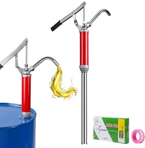 SWAWIS Pompa a Leva per Fusti d'Olio 15-55 Galloni 24L/min Rosso | con Tubo dell'Olio Telescopico, Pompa a Barile per Estrazione di Gasolio, Olio e Lubrificante