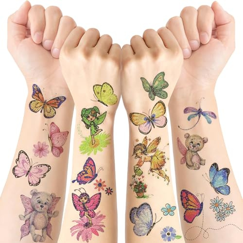Schmetterling Tattoo Kinder 12 Blatt, Kindertattoos Temporäre Tattoos Sticker Schmetterling, Mitgebsel Kindergeburtstag, Kleine Geschenke für Geburtstag Adventskalender Füllung