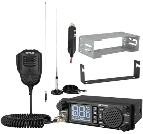 Retevis MB4 DIN Mount CB Radio Kit, Noise Canceling Mobile Radio, Front Facing Speaker, PA, Cigarette Lighter, 40-Channel AM/FM, Long Range CB Radio with Antenna for Trucker Off Road Emergency