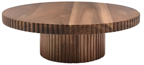 Zoha Akazie Stripe Tortenplatte - Akazienholz, Rund, Natur, 30 cm x 10 cm, Servierplatte gerillt, Handgefertigt, Rustikaler Stil