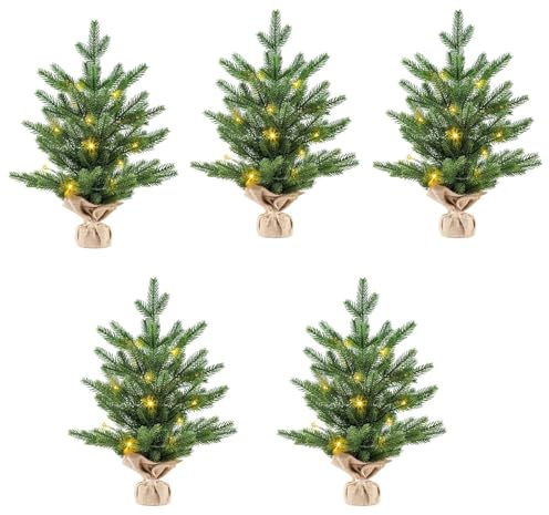 GREENSAPPIRE Christmas Tree 50cm 20 inch Pre-Lit Artificial Mini Christmas Trees with LED Lights 70 Branch Tips Desktop Tabletop Christmas Tree Burlap Base for Home Office Mantel Outdoor Use DIY. (5)