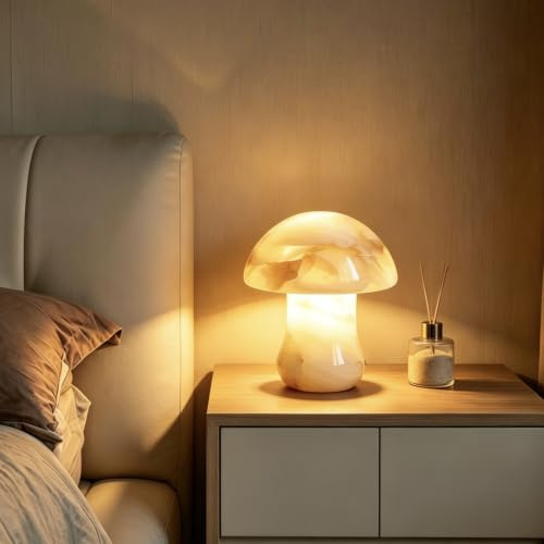 JCPYIUL Pilzförmige Lampe aus Naturmarmor, kabelloses Nachtlicht in Pilzform, drei Farbtemperaturen, einstellbare Helligkeit, geeignet für Wohnzimmer, Schlafzimmer und Büro
