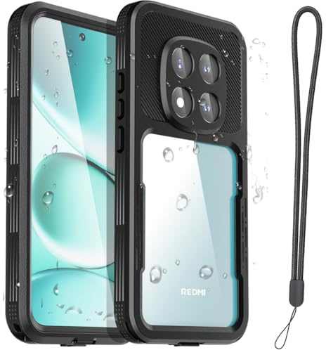 AICase Custodia impermeabile per Xiaomi Redmi Note 15 Pro, impermeabile,trasparente,antineve, antipolvere e antiurto,IP68, protezione completa a 360 gradi,cover subacquea completamente sigillata-nera