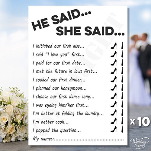10 x Wedding Prediction Question Game Quiz Cards A6