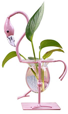 Sport Tent-Pflanzgefäß Flamingo Pflanzschalen Glas Vase mit Eisen Ständer Metallhalter für Hydrokulturen Home Office Hochzeit Desktop Dekorationen (B)