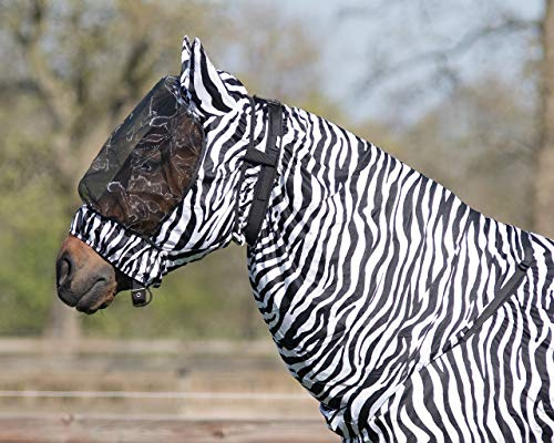 QHP Fliegen Ekzemer-Schutzmaske mit großem feinmaschigem Netz, Verschiedene Größen und Farben (M, Zebra)