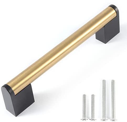FULGENTE 10 Pack 5 inch 128mm Hole Center Brushed Brass Kitchen Cabinet Pulls Golden Handles Stainless Steel Gold Hardware for Bathroom Wardrobe Cupboard Door Chest of Drawer 5''