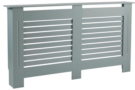 Home Source Radiator Cover Wooden Wall Cabinet Shelf Slatted Grill, Grey, Large 152cm